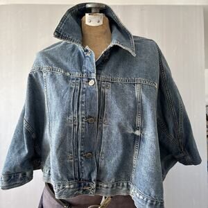 Zara Denim Poncho Cape Sz M Asymmetrical Deconstructed Blogger Favorite